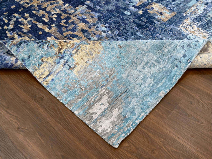 8'9" x 12'1" New Hand Knotted Blue Wool & Silk Rectangle Oriental Rug - MOA10210177