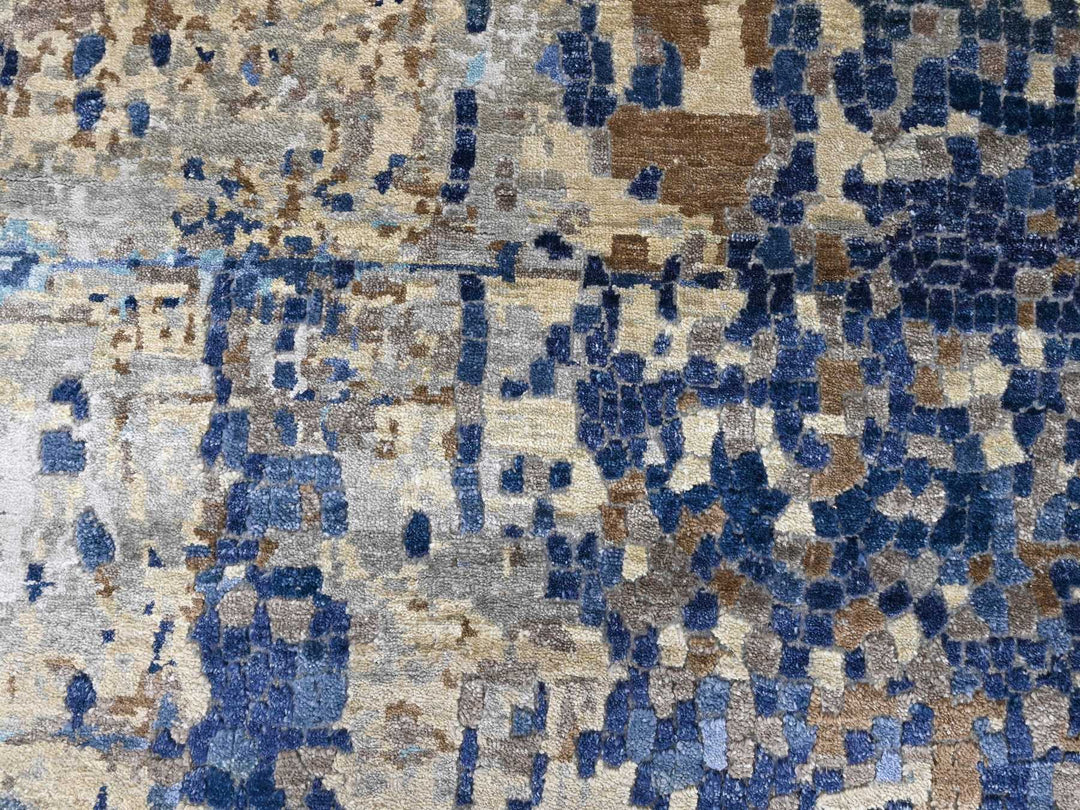 8'9" x 12'1" New Hand Knotted Blue Wool & Silk Rectangle Oriental Rug - MOA10210177