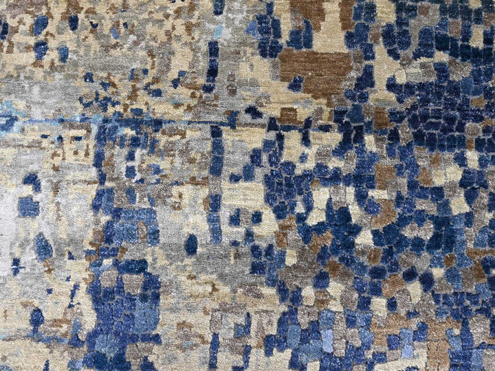 8'9" x 12'1" New Hand Knotted Blue Wool & Silk Rectangle Oriental Rug - MOA10210177