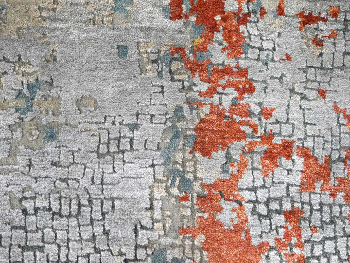 9'0" x 11'10" New Hand Knotted Orange Wool & Silk Rectangle Oriental Rug - MOA10210178