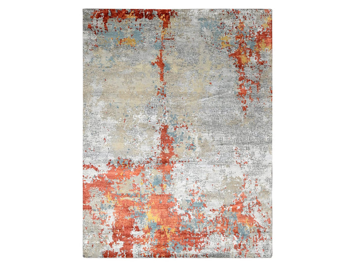 9'0" x 11'9" New Hand Knotted Orange Wool & Silk Rectangle Oriental Rug - MOA10210181