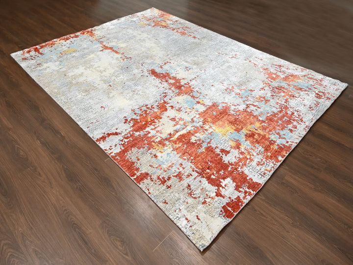 9'0" x 11'9" New Hand Knotted Orange Wool & Silk Rectangle Oriental Rug - MOA10210181