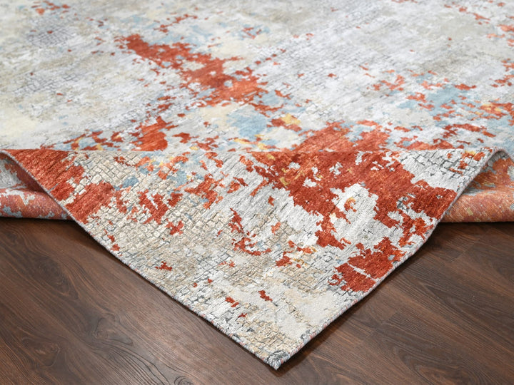 9'0" x 11'9" New Hand Knotted Orange Wool & Silk Rectangle Oriental Rug - MOA10210181