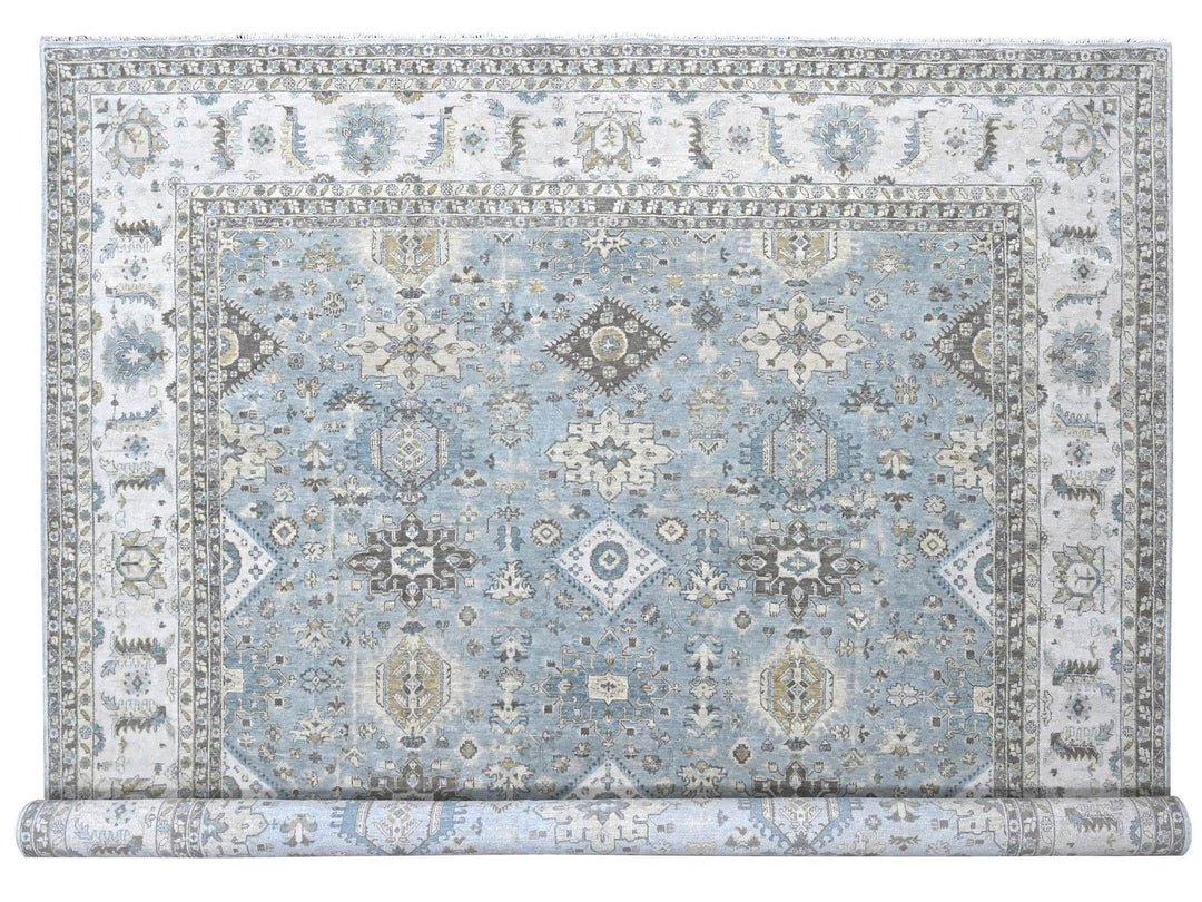 12'0" x 13'8" New Hand Knotted Grey Wool Rectangle Oriental Rug - MOA10210187