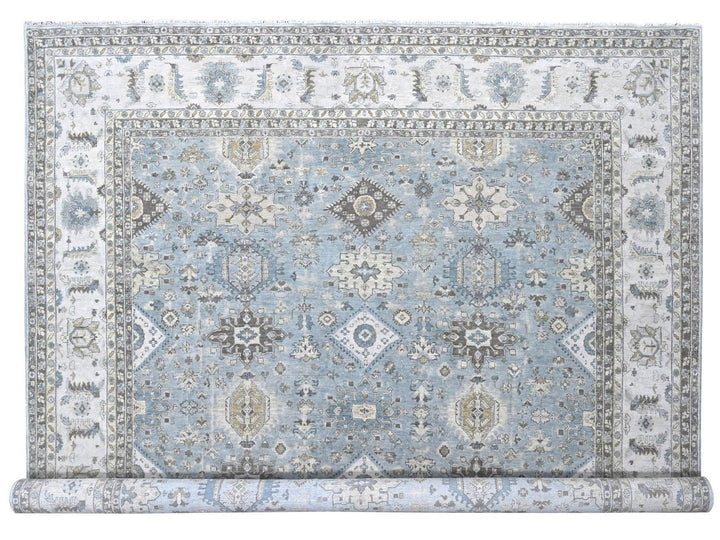 12'0" x 13'8" New Hand Knotted Grey Wool Rectangle Oriental Rug - MOA10210187