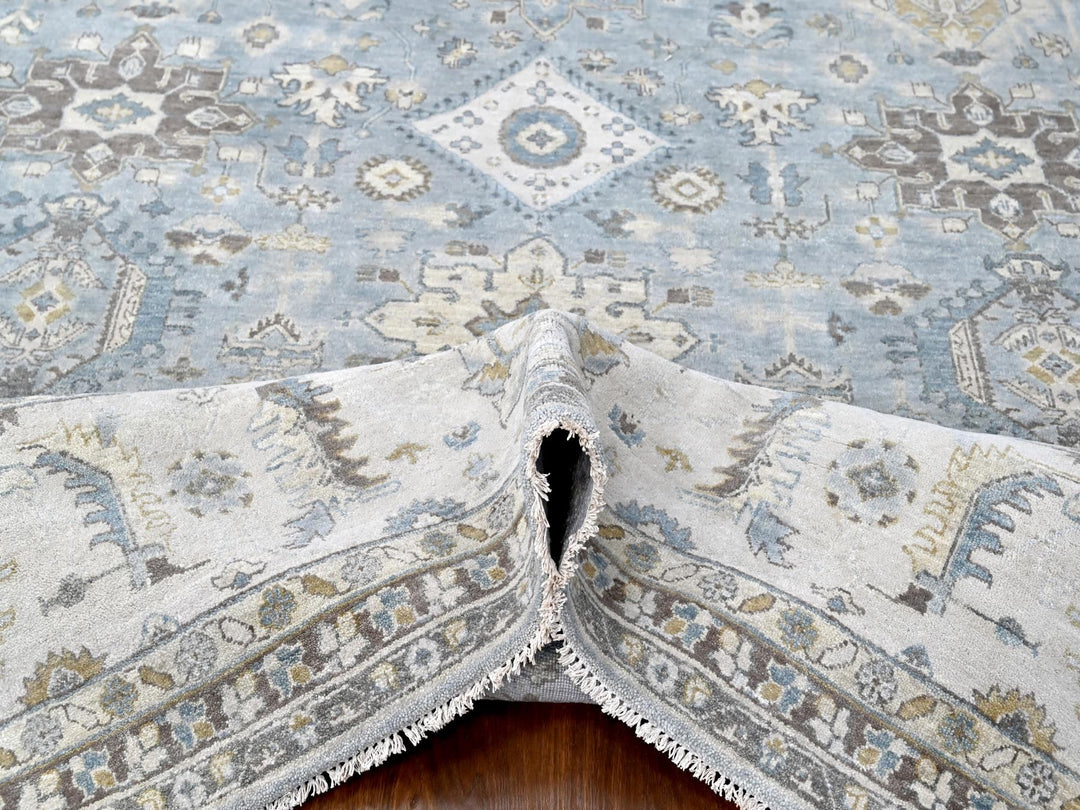 12'0" x 13'8" New Hand Knotted Grey Wool Rectangle Oriental Rug - MOA10210187