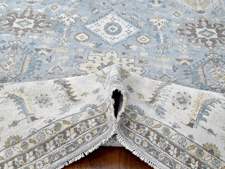 12'0" x 13'8" New Hand Knotted Grey Wool Rectangle Oriental Rug - MOA10210187