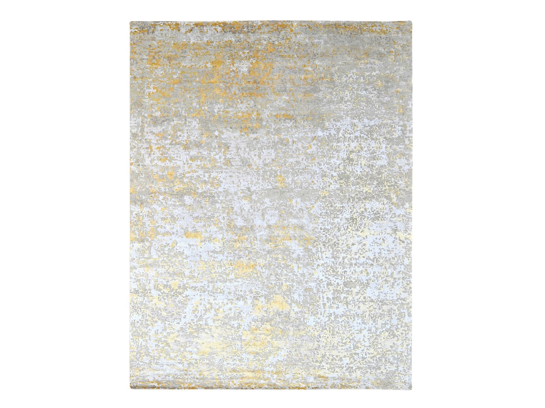 10'0" x 13'10" New Hand Knotted Beige Wool & Silk Rectangle Oriental Rug - MOA10210198