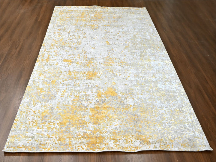 10'0" x 13'10" New Hand Knotted Beige Wool & Silk Rectangle Oriental Rug - MOA10210198
