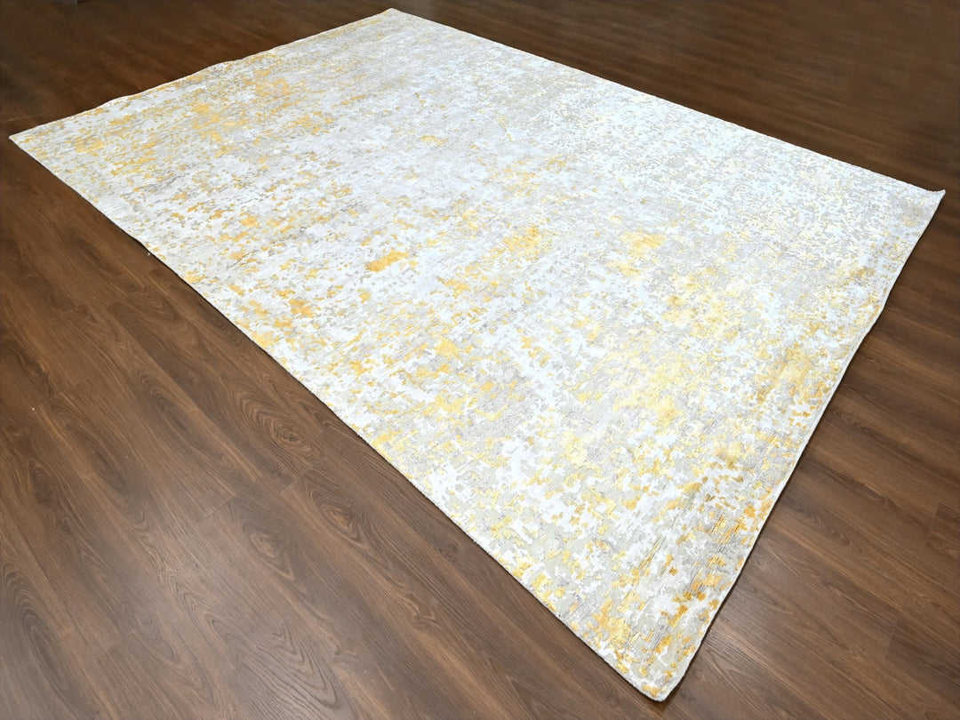 10'0" x 13'10" New Hand Knotted Beige Wool & Silk Rectangle Oriental Rug - MOA10210198