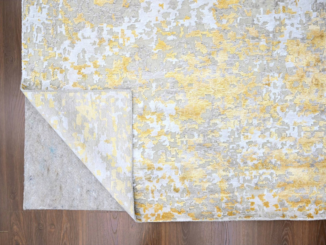 10'0" x 13'10" New Hand Knotted Beige Wool & Silk Rectangle Oriental Rug - MOA10210198