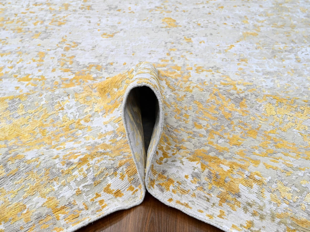 10'0" x 13'10" New Hand Knotted Beige Wool & Silk Rectangle Oriental Rug - MOA10210198