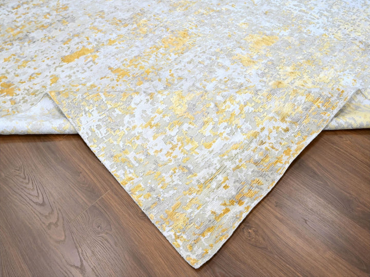 10'0" x 13'10" New Hand Knotted Beige Wool & Silk Rectangle Oriental Rug - MOA10210198