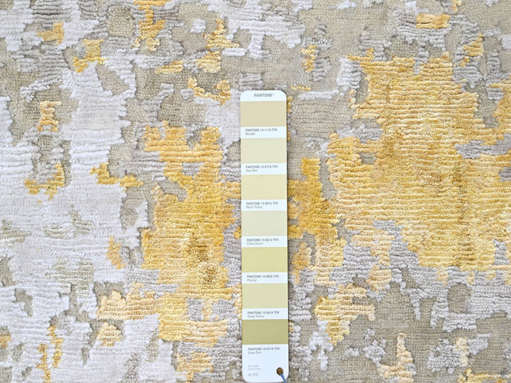 10'0" x 13'10" New Hand Knotted Beige Wool & Silk Rectangle Oriental Rug - MOA10210198