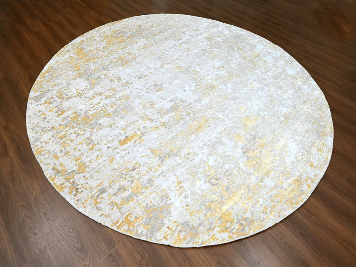 11'9" x 11'10" New Hand Knotted Beige Wool & Silk Round Oriental Rug - MOA10210206