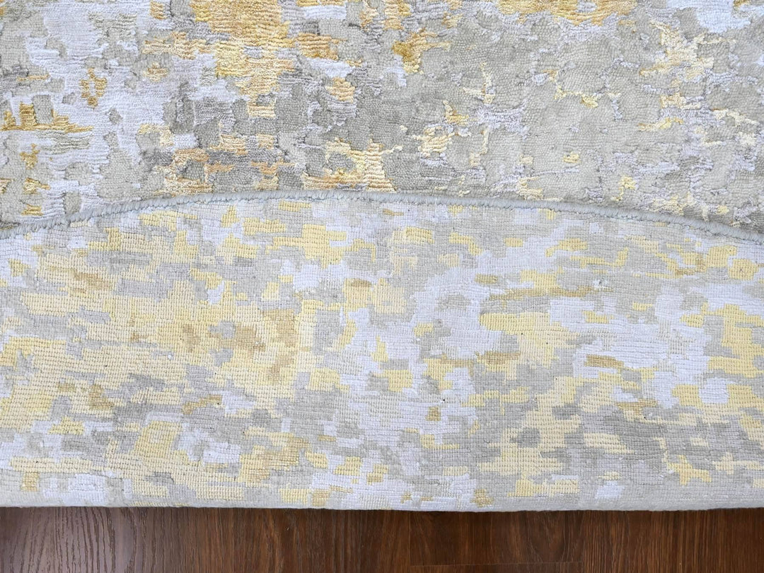 11'9" x 11'10" New Hand Knotted Beige Wool & Silk Round Oriental Rug - MOA10210206