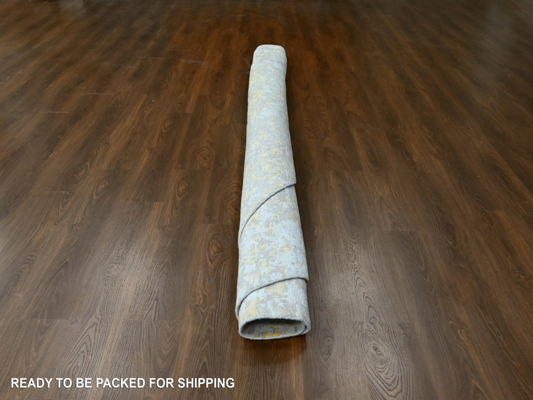 11'9" x 11'10" New Hand Knotted Beige Wool & Silk Round Oriental Rug - MOA10210206