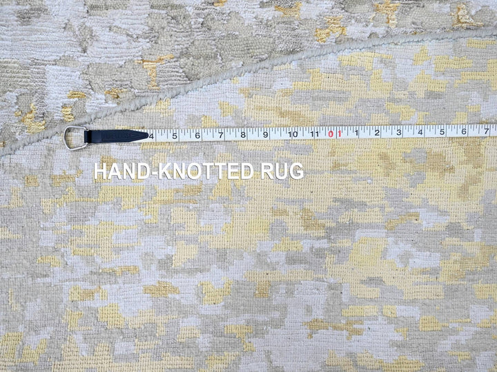 11'9" x 11'10" New Hand Knotted Beige Wool & Silk Round Oriental Rug - MOA10210206