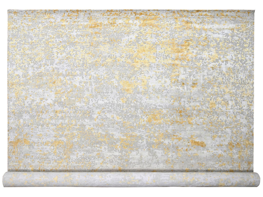 12'0" x 14'9" New Hand Knotted Beige Wool & Silk Rectangle Oriental Rug - MOA10210208