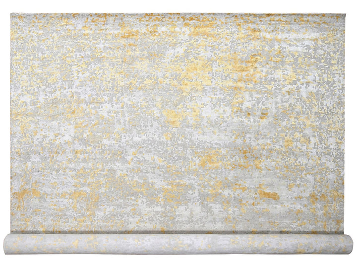 12'0" x 14'9" New Hand Knotted Beige Wool & Silk Rectangle Oriental Rug - MOA10210208