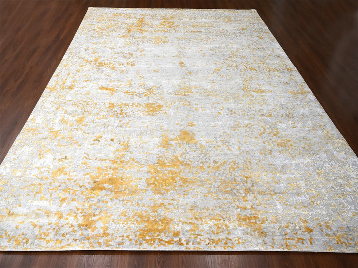 12'0" x 14'9" New Hand Knotted Beige Wool & Silk Rectangle Oriental Rug - MOA10210208