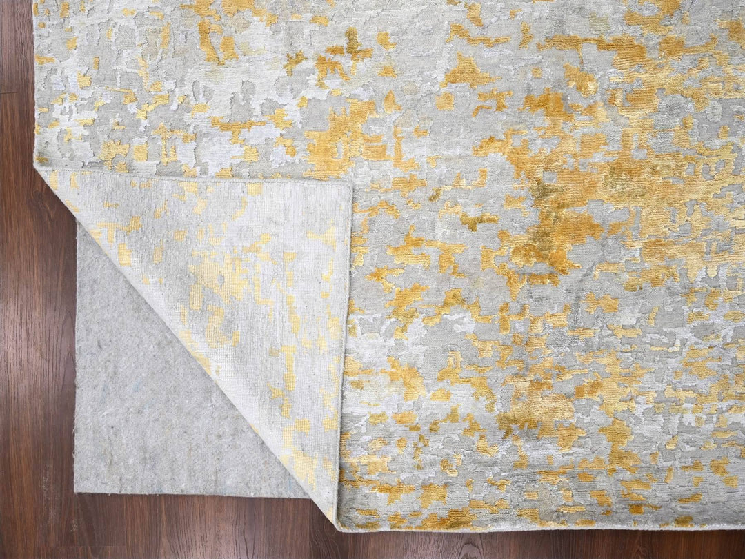 12'0" x 14'9" New Hand Knotted Beige Wool & Silk Rectangle Oriental Rug - MOA10210208