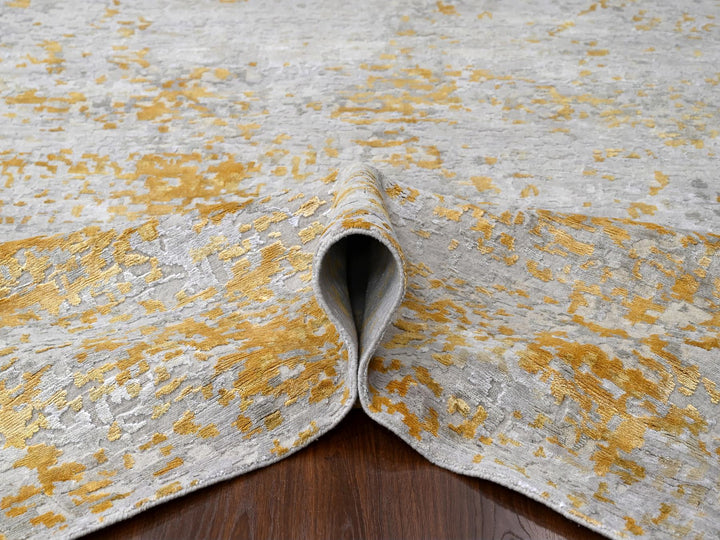 12'0" x 14'9" New Hand Knotted Beige Wool & Silk Rectangle Oriental Rug - MOA10210208