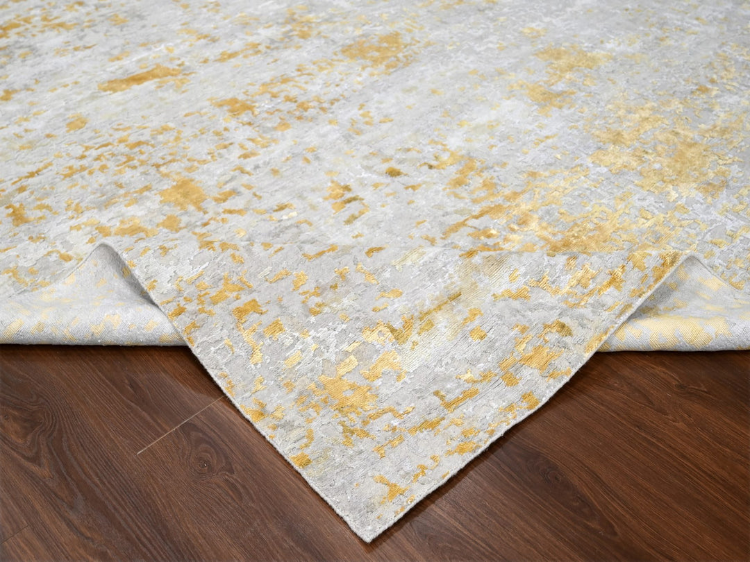 12'0" x 14'9" New Hand Knotted Beige Wool & Silk Rectangle Oriental Rug - MOA10210208