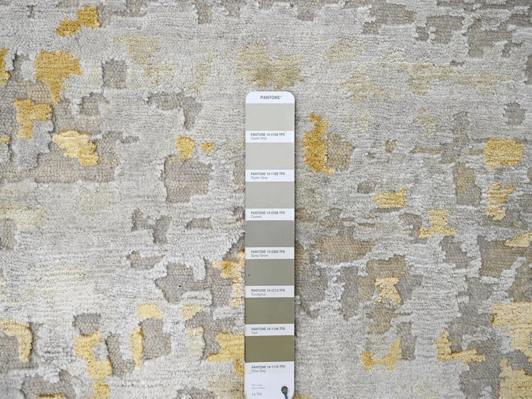 12'0" x 14'9" New Hand Knotted Beige Wool & Silk Rectangle Oriental Rug - MOA10210208