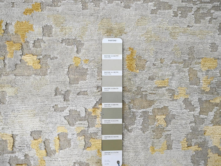 12'0" x 14'9" New Hand Knotted Beige Wool & Silk Rectangle Oriental Rug - MOA10210208