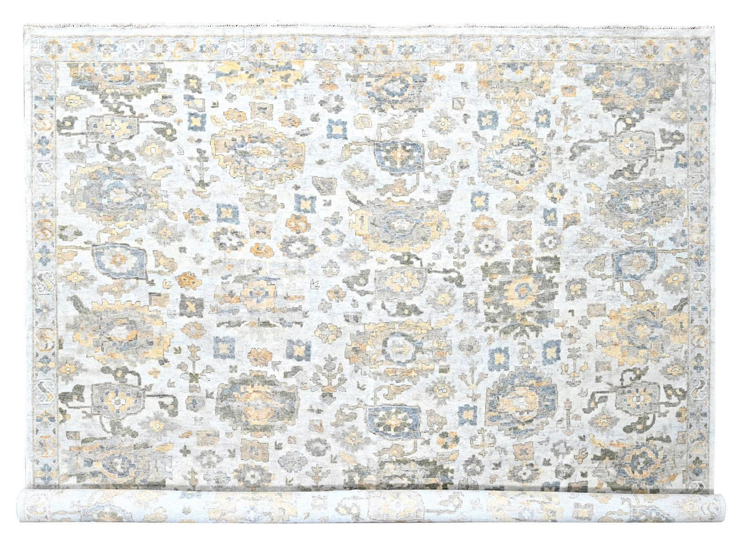 12'1" x 14'11" New Hand Knotted Grey Wool Rectangle Oriental Rug - MOA10210217