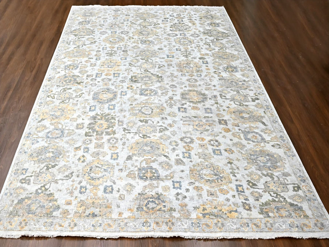 12'1" x 14'11" New Hand Knotted Grey Wool Rectangle Oriental Rug - MOA10210217