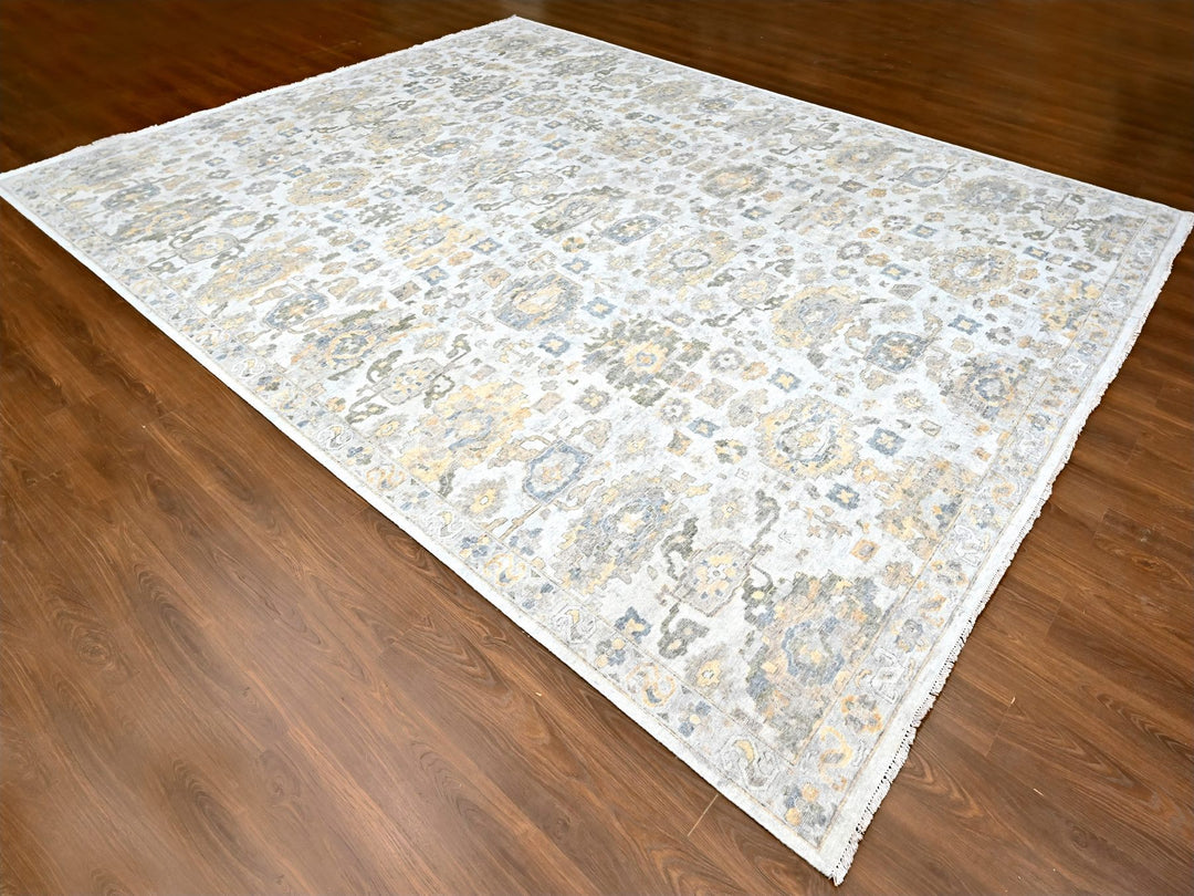 12'1" x 14'11" New Hand Knotted Grey Wool Rectangle Oriental Rug - MOA10210217