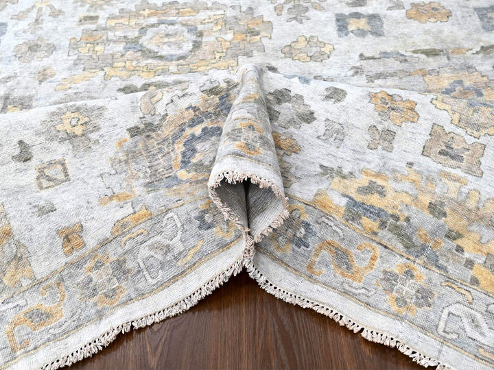 12'1" x 14'11" New Hand Knotted Grey Wool Rectangle Oriental Rug - MOA10210217