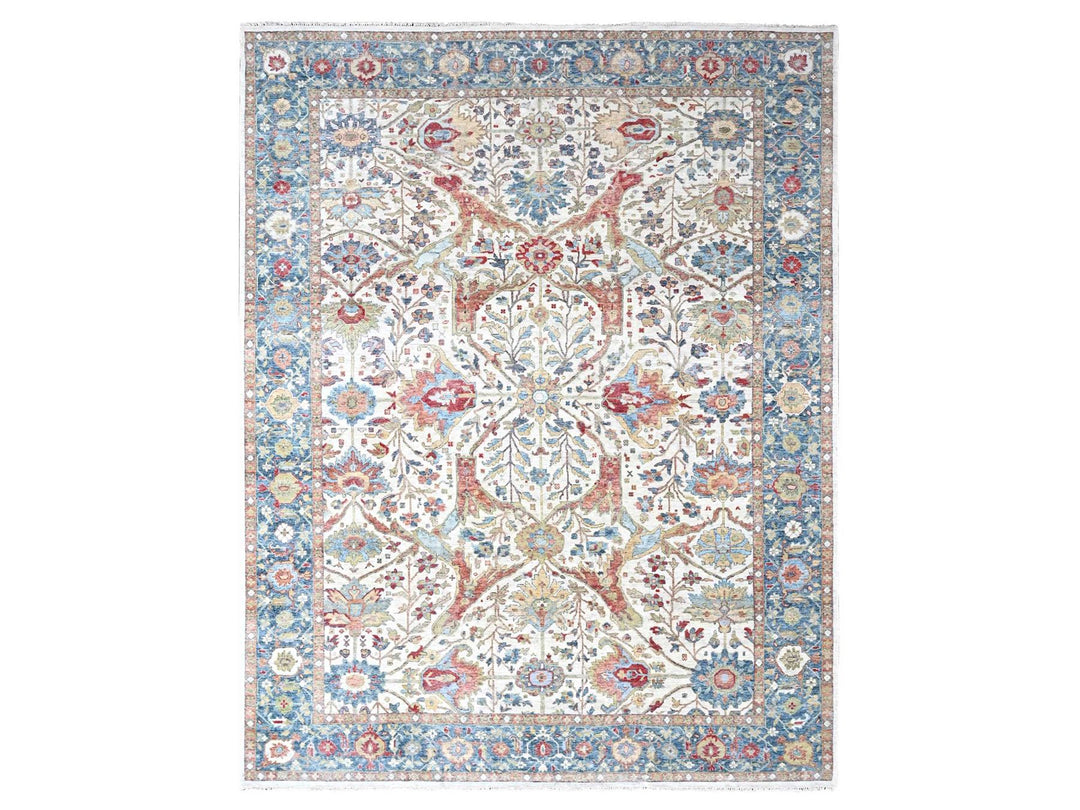 9'11" x 13'11" New Hand Knotted Ivory Wool Rectangle Oriental Rug - MOA10210221