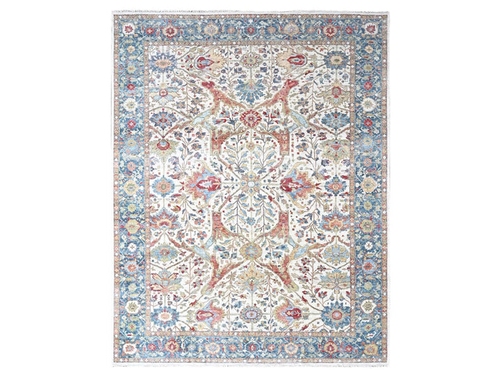 9'11" x 13'11" New Hand Knotted Ivory Wool Rectangle Oriental Rug - MOA10210221