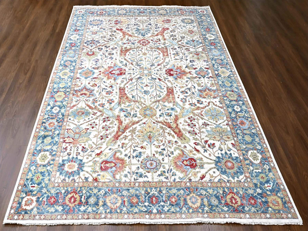 9'11" x 13'11" New Hand Knotted Ivory Wool Rectangle Oriental Rug - MOA10210221