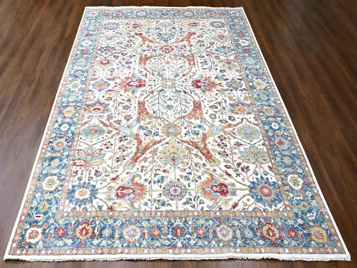 9'11" x 13'11" New Hand Knotted Ivory Wool Rectangle Oriental Rug - MOA10210221