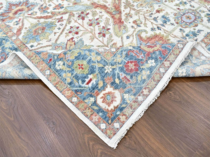 9'11" x 13'11" New Hand Knotted Ivory Wool Rectangle Oriental Rug - MOA10210221