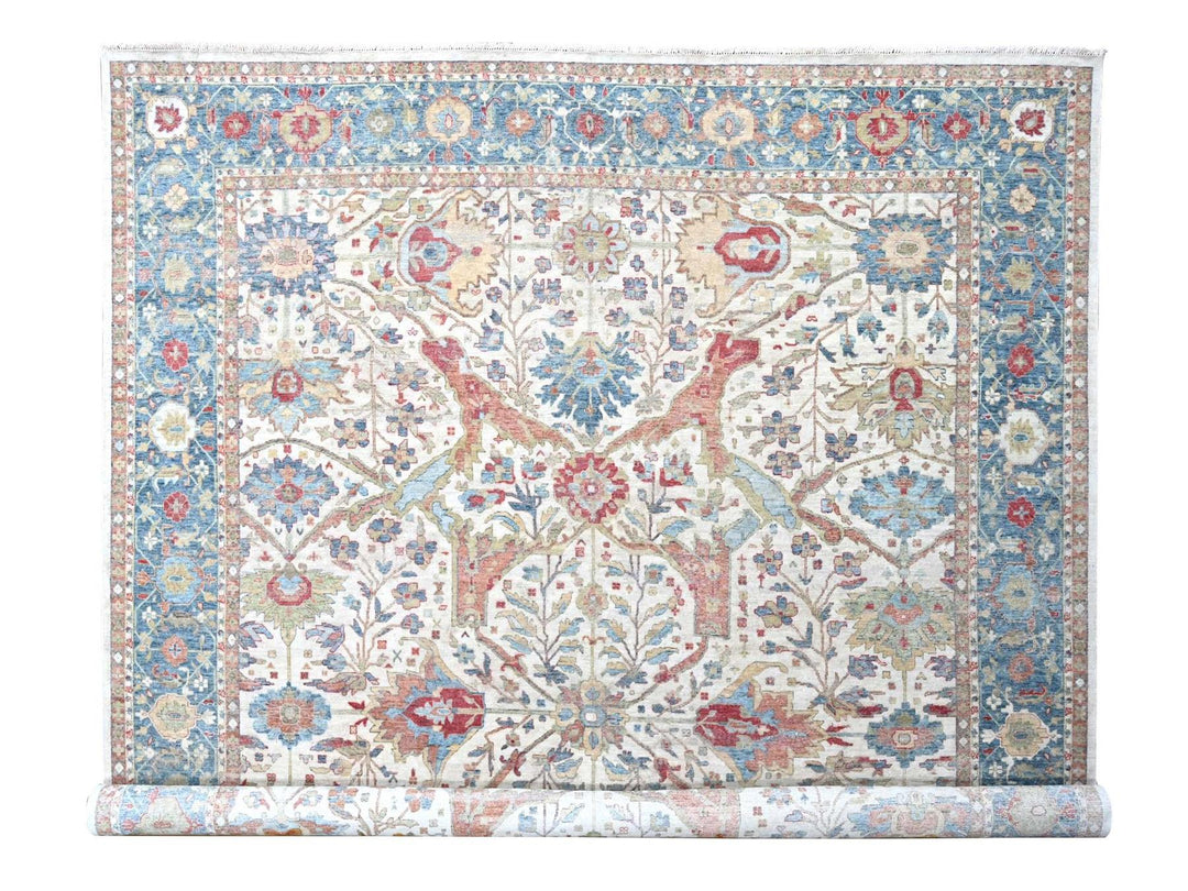 11'11" x 15'0" New Hand Knotted Ivory Wool Rectangle Oriental Rug - MOA10210222