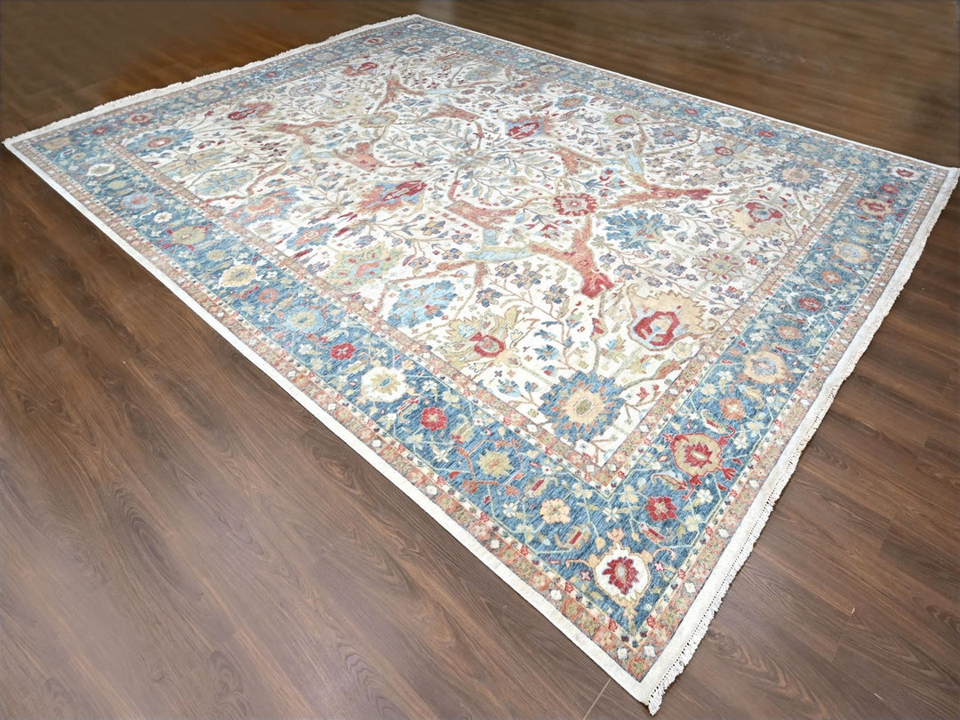 11'11" x 15'0" New Hand Knotted Ivory Wool Rectangle Oriental Rug - MOA10210222