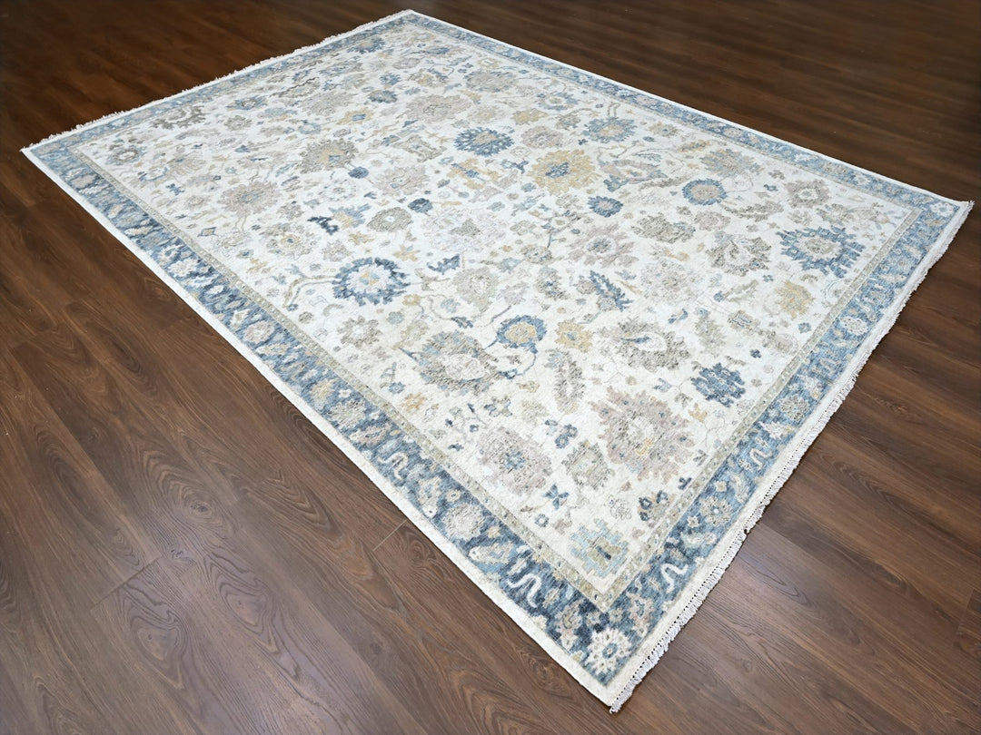 8'11" x 12'1" New Hand Knotted Ivory Wool Rectangle Oriental Rug - MOA10210224