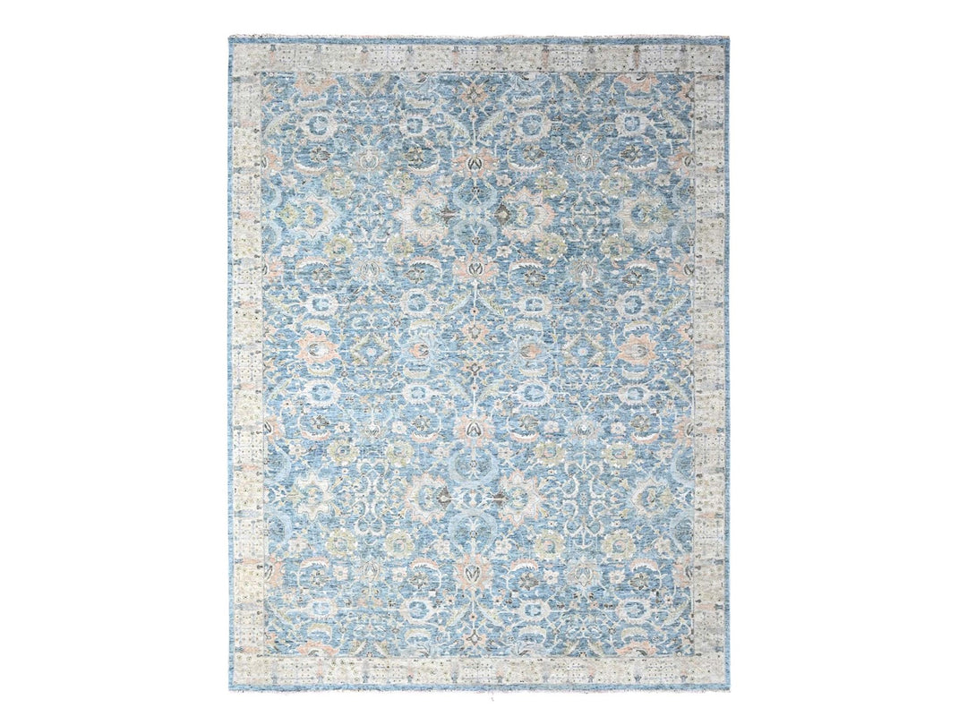 9'10" x 13'11" New Hand Knotted Blue Wool Rectangle Oriental Rug - MOA10210230