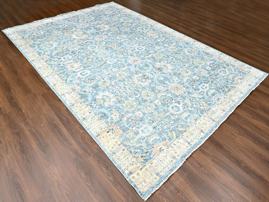 9'10" x 13'11" New Hand Knotted Blue Wool Rectangle Oriental Rug - MOA10210230