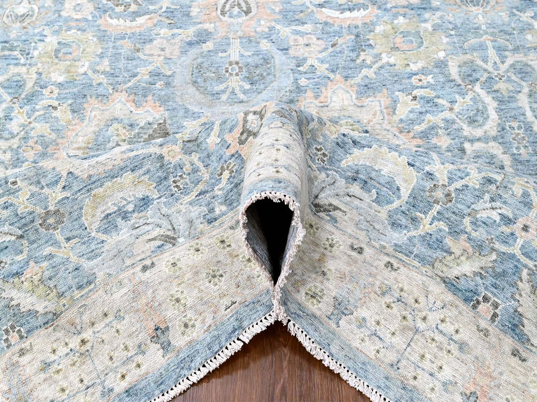 9'10" x 13'11" New Hand Knotted Blue Wool Rectangle Oriental Rug - MOA10210230