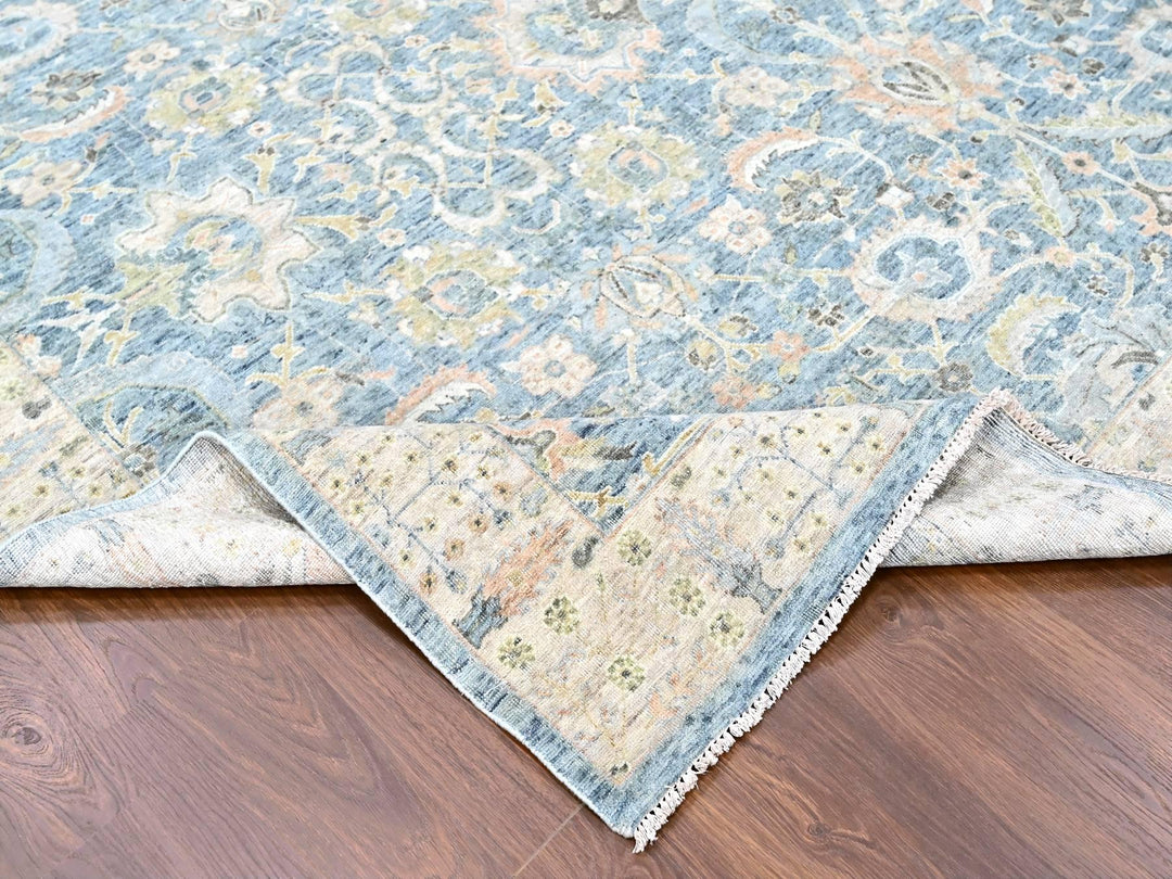 9'10" x 13'11" New Hand Knotted Blue Wool Rectangle Oriental Rug - MOA10210230