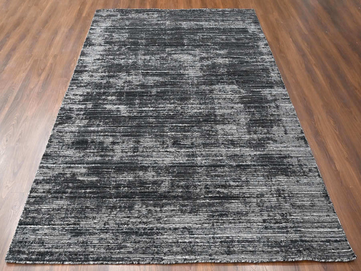 8'3" x 10'0" New Hand Loomed Black Wool & Silk Rectangle Oriental Rug - MOA10210268