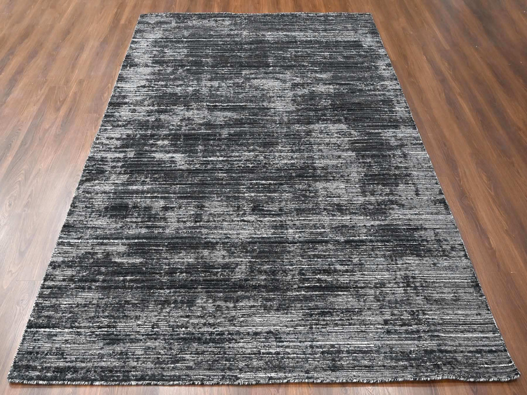 8'3" x 10'0" New Hand Loomed Black Wool & Silk Rectangle Oriental Rug - MOA10210268