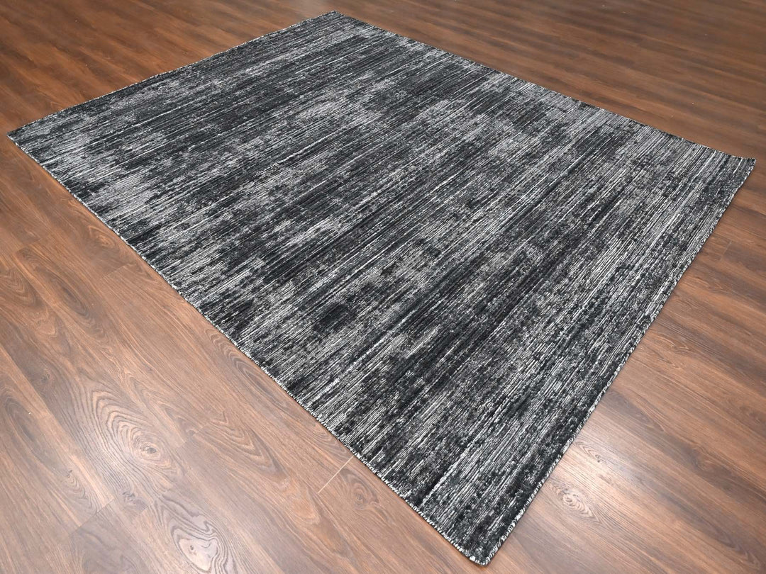 8'3" x 10'0" New Hand Loomed Black Wool & Silk Rectangle Oriental Rug - MOA10210268