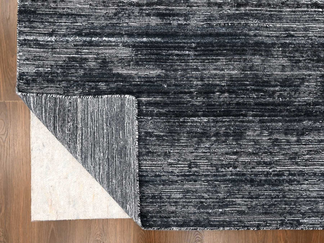 8'3" x 10'0" New Hand Loomed Black Wool & Silk Rectangle Oriental Rug - MOA10210268